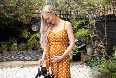 View Pregnancy nutrition tips Megan Rossi and her dog in the garden