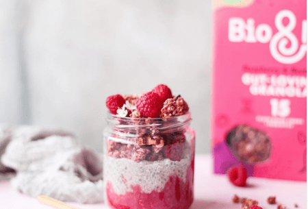 pot of chia seeds with raspberry jam