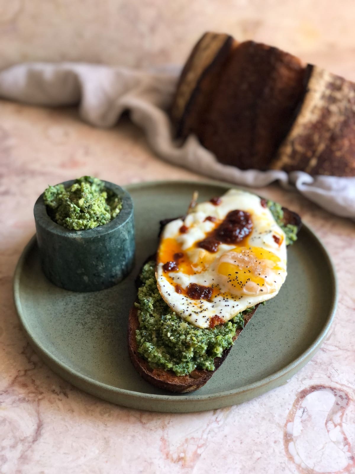 Walnut & Brussels sprout pesto & egg on sourdough | The Gut Health Doctor