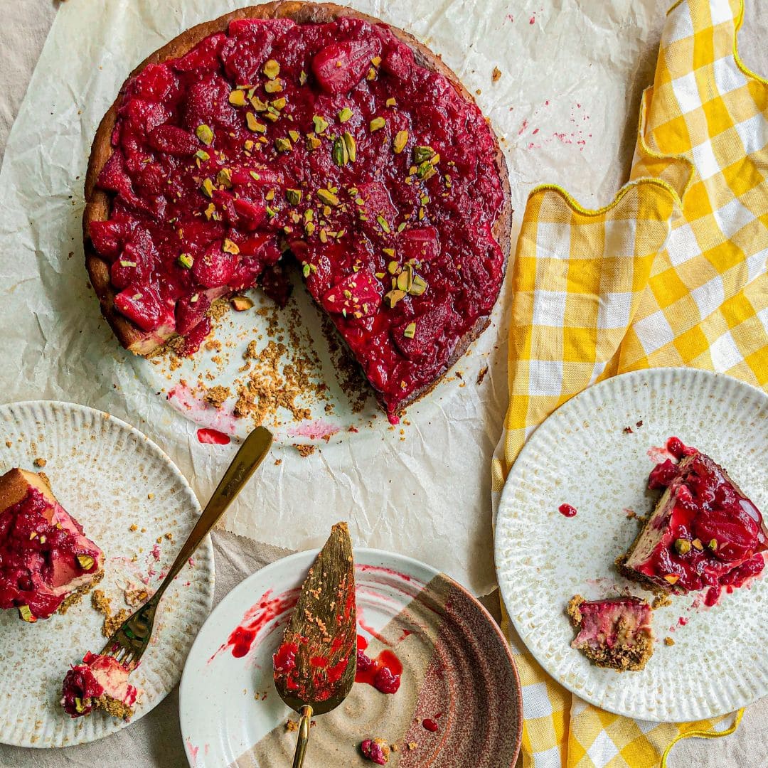 Pistachio and strawberry baked cheesecake | The Gut Health Doctor