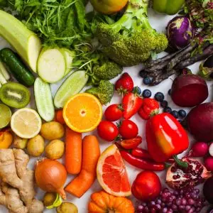 An array of colourful fruit and vegetables