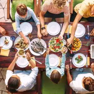 A photo of a family dinner being enjoyed