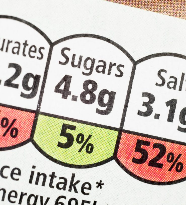 A photo of a food label with low sugar