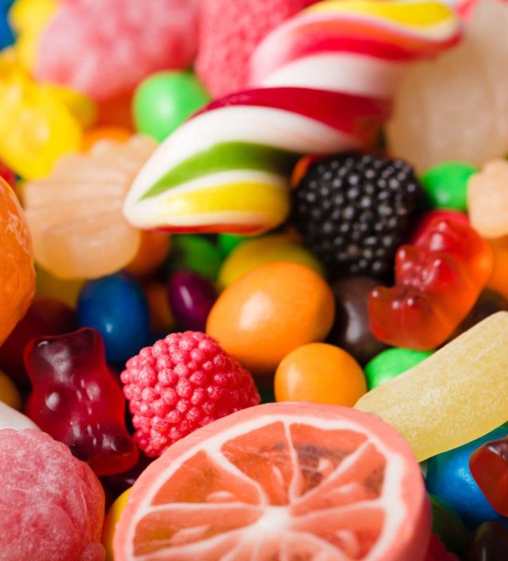 A close up shot of different types of candy