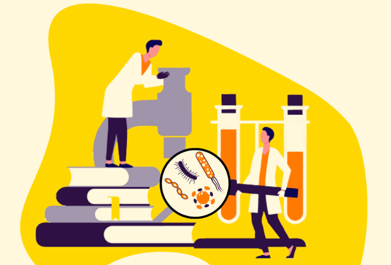 Dr Megan Rossi in a lab looking through a microscope